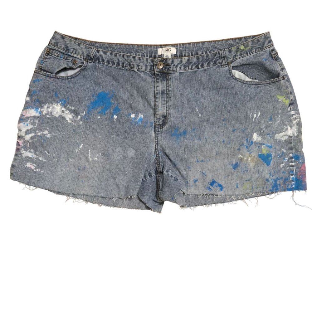 Cato Womens Distressed Denim Cutoff Shorts 24W Paint Splatter Design Plus Size